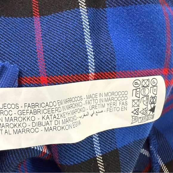 ZARA Blue Plaid Asymmetrical Set/Off-The-Shoulder Top & Ruched Slit Midi Skirt - Picture 14 of 16